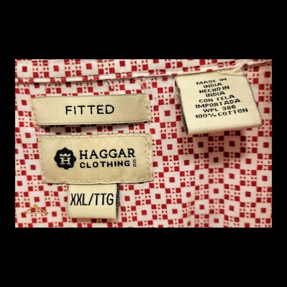 Haggar Casual Shirt - XXL, Trim Fit, Short Sleeve, Red/White Geometric Print - Picture 3 of 6